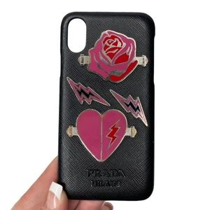 RARE Authentic PRADA Pink Black Charm Tattoo Heart Lightening Bolt iPhone 8 Case
